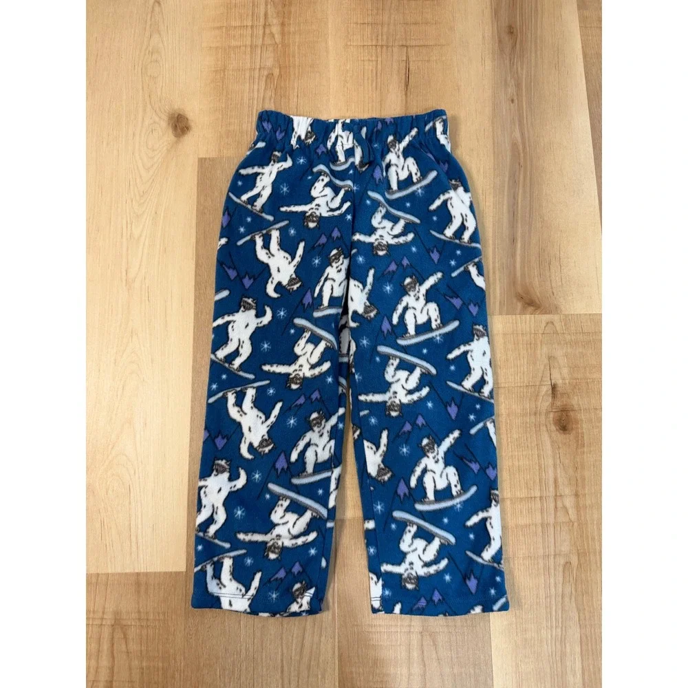 Holiday Time Kids XS 4-5 Blue Snowboarding Yeti Fleece Pajama Pants Sleepwear